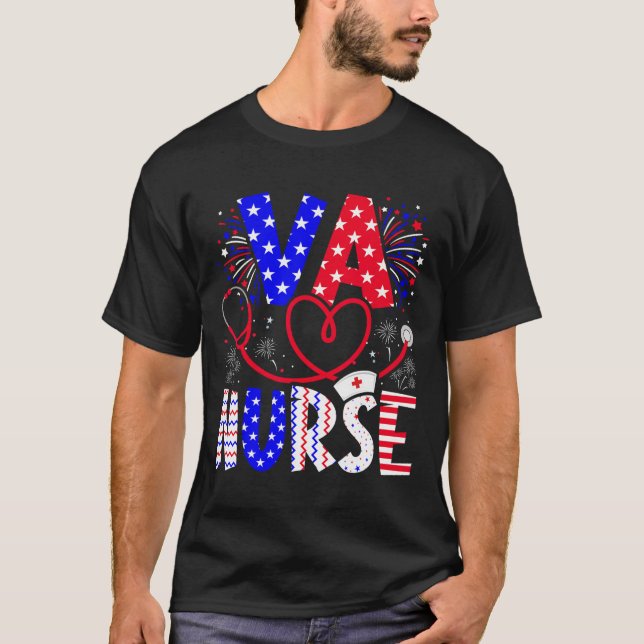 Va Nurse 4th Of July American Flag Stethoscope  T-Shirt (Front)