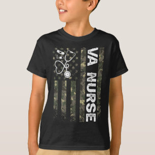 Va Nurse Camouflage American Flag Patriotic Nurse  T-Shirt