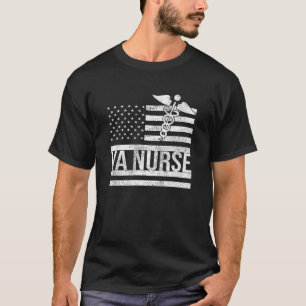 Va Nurse Caring For American Veterans USA Flag Pat T-Shirt