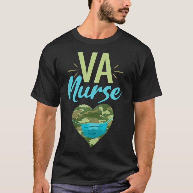 Va Nurse Heart Camouflage Camo Facemask Rn T-Shirt (Front)