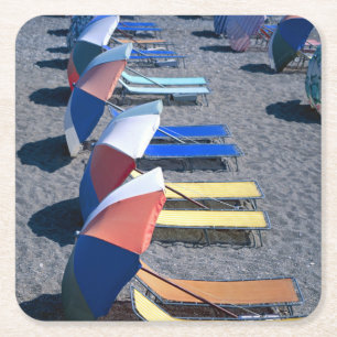 Vacant Chairs On Beach Square Paper Coaster