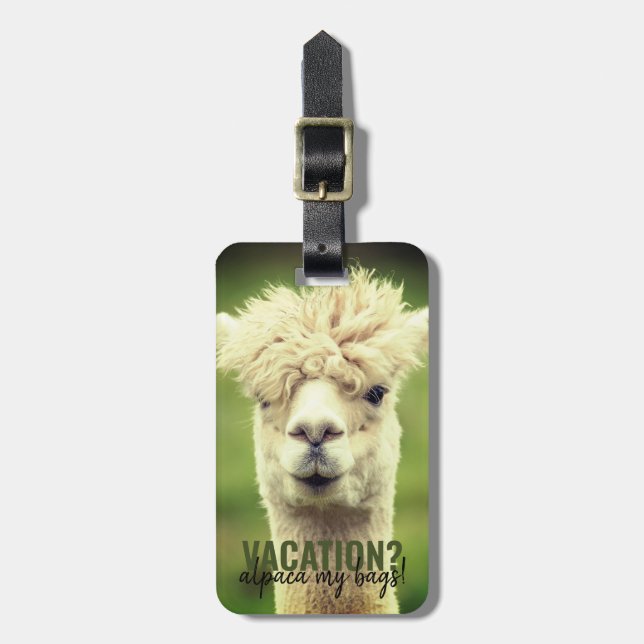 Vacation Alpaca My Bags Green Luggage Tag (Front Vertical)