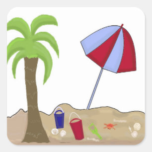 Vacation Beach Scene Square Sticker