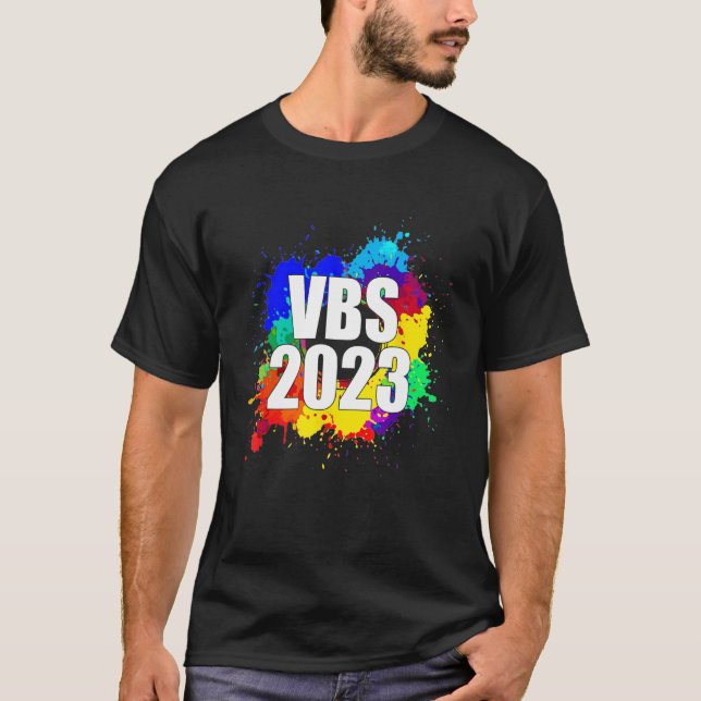 Vacation Bible School Crew 2023 Paint Splatter I L T-Shirt (Front)
