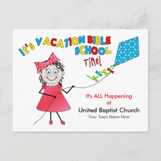 VACATION BIBLE SCHOOL POSTCARD - GIRL FLYING KITE