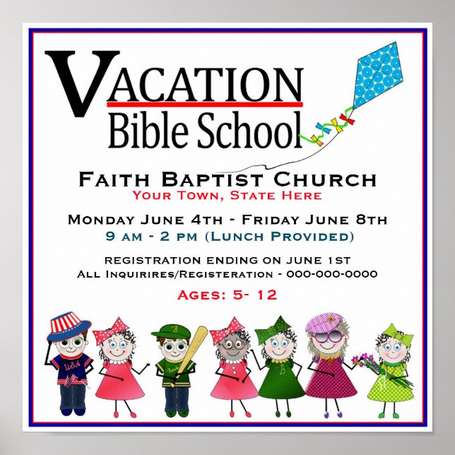 Vacation Bible School Poster/Flyer - Kids/Kite Poster (Front)