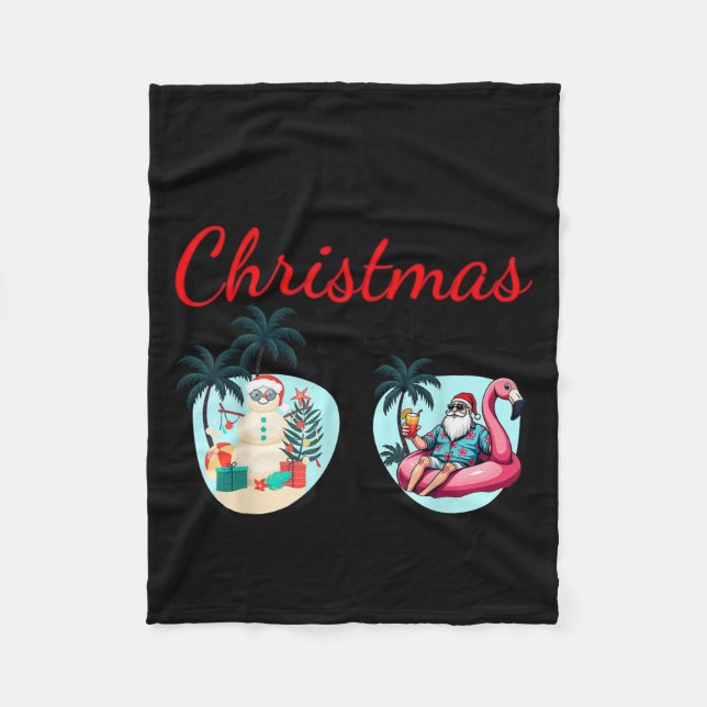 Vacation Christmas In June Sungles Santa Flamingo  Fleece Blanket (Front)