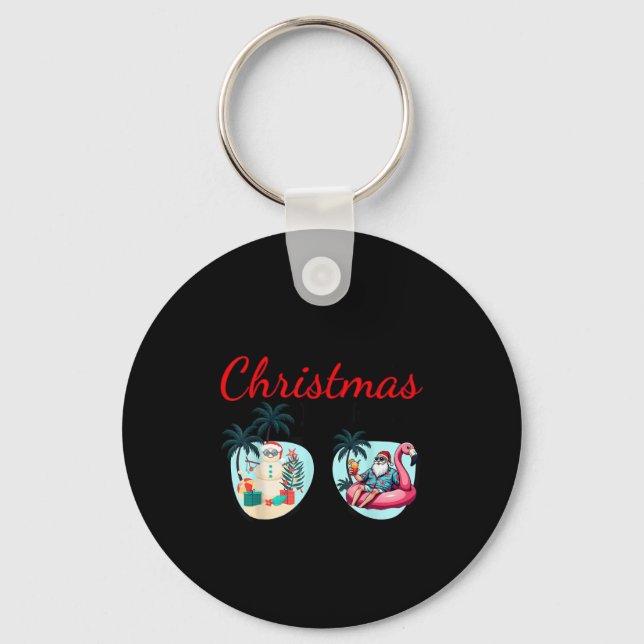 Vacation Christmas In June Sungles Santa Flamingo  Key Ring (Front)