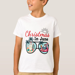 Vacation Christmas In June Sungles Santa Flamingo T-Shirt