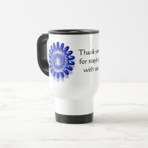 Vacation Home Guest Welcome Bright Blue Floral Travel Mug