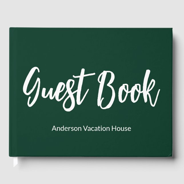 Vacation House Dark Green and White Text Template Guest Book (Front)