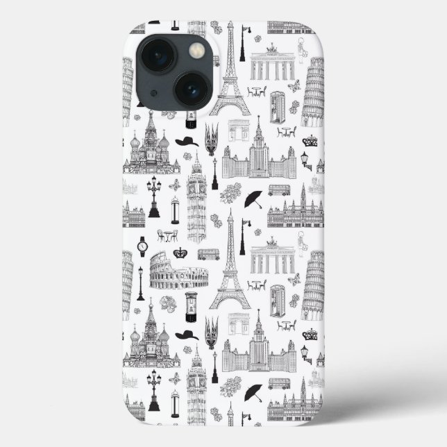 Vacation In Europe Pattern Case-Mate iPhone Case (Back)