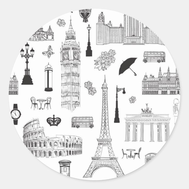 Vacation In Europe Pattern Classic Round Sticker (Front)