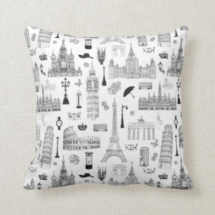 Vacation In Europe Pattern Cushion