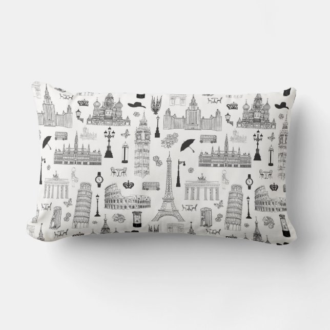 Vacation In Europe Pattern Lumbar Cushion (Front)