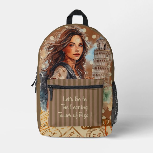 Vacation, Let's Go to The Leaning Tower of Piza! Printed Backpack (Front)