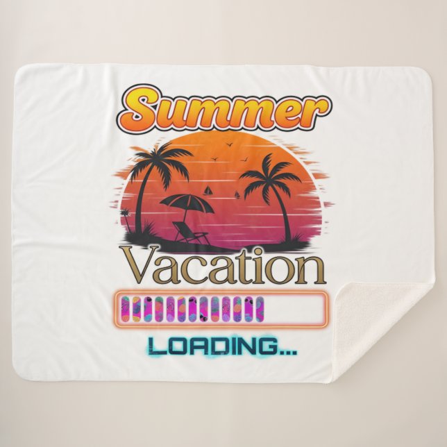 Vacation Loading Summer Sunset Beach Sherpa Blanket (Front (Horizontal))