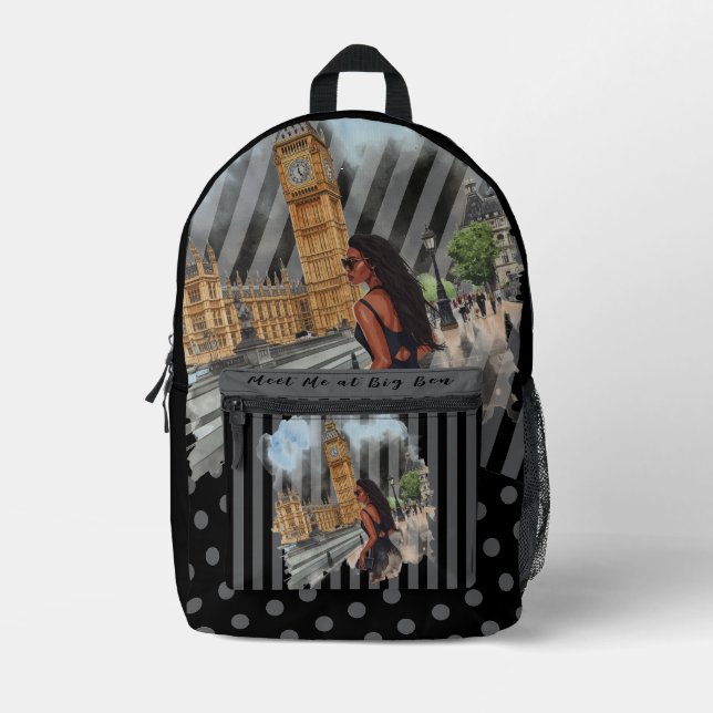 Vacation, Meet Me at Big Ben, Romantic Get away  P Printed Backpack (Front)
