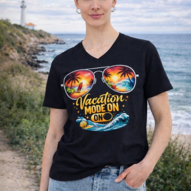 Vacation Mode On Beach Vacation V Neck Tee (Creator Uploaded)