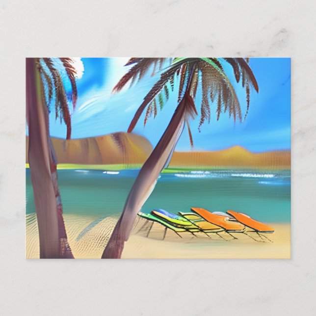 Vacation Ocean and Palm Trees | Keeping in Touch Postcard (Front)