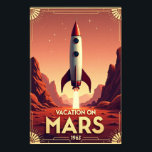Vacation on Mars : 1963 Retro Space Travel Poster<br><div class="desc">This vibrant retro travel poster captures the thrilling optimism of the early Space Age, imagining a stylish 1963 vacation on Mars long before space tourism became a reality. Featuring a sleek, chrome-finned rocket gracefully landing on the red planet’s rugged surface, the design blends mid-century modern aesthetics with futuristic dreams. The...</div>