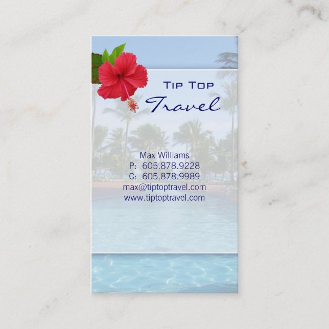 Vacation Palm Tree Hibiscus Business Card (Front)