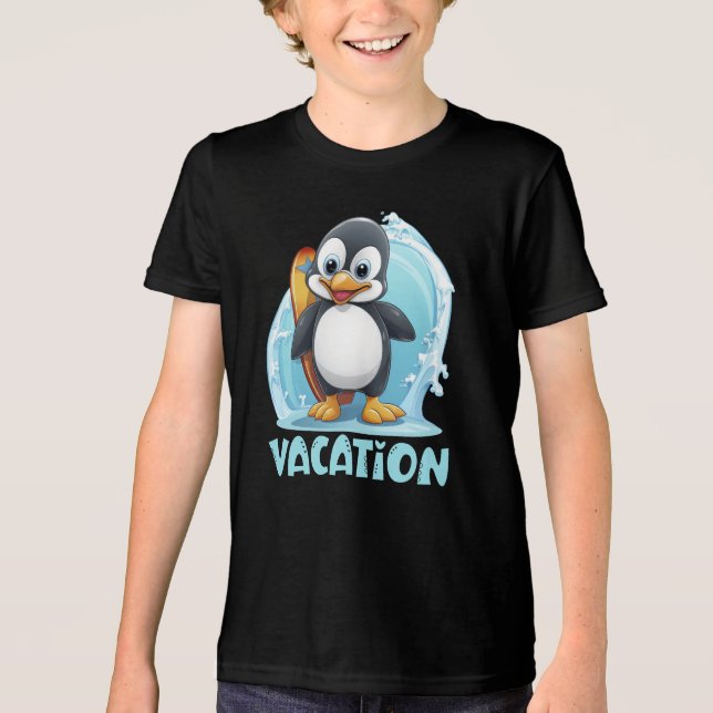 Vacation Penguin Surfboard Tri-Blend Shirt (Front)