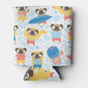 Vacation pugs, summer beach seamless. can cooler