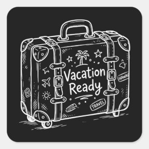 Vacation Ready Luggage Doodle Square Sticker