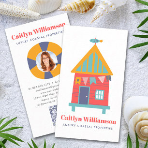 Vacation Real Estate Photo QR Code Fun Beach House Business Card
