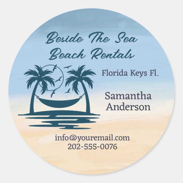 Vacation Rental Beach Palm Tree Classic Round Sticker (Front)