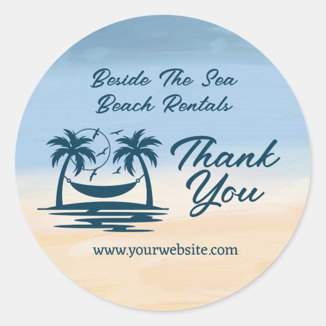 Vacation Rental Beach Palm Tree Thank You Classic Round Sticker (Front)
