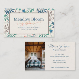 Vacation Rental Bed Breakfast Simple Modern Floral Business Card