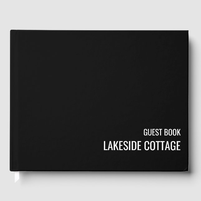 Vacation Rental Black Minimalist Modern Airbnb Guest Book (Front)