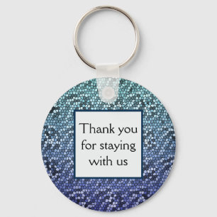 Vacation Rental Blue Mosaic Tiles Guest Thank You Key Ring
