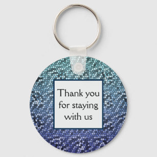 Vacation Rental Blue Mosaic Tiles Guest Thank You Key Ring