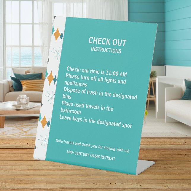 Vacation Rental Check Out Info Retro Starburst Pedestal Sign (Creator Uploaded)