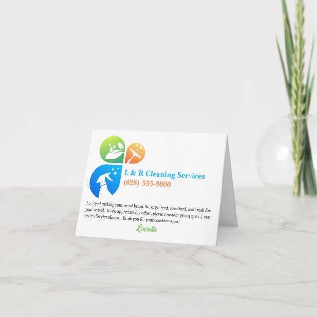 Vacation Rental Cleaner Housekeeper Thank You (Front)