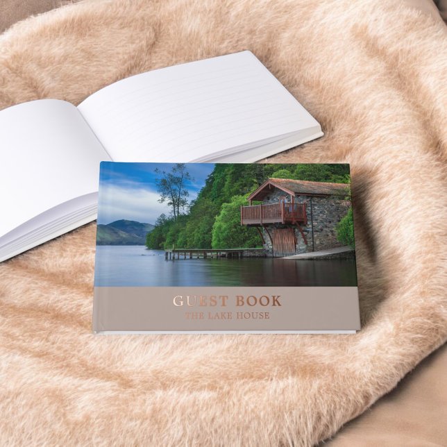 Vacation Rental Elegant Photo Beige Guest Book (Creator Uploaded)
