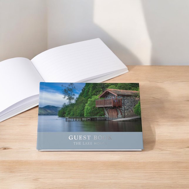 Vacation Rental Elegant Photo Blue Guest Book (Creator Uploaded)