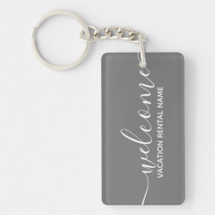 Vacation Rental Grey Welcome Key Ring