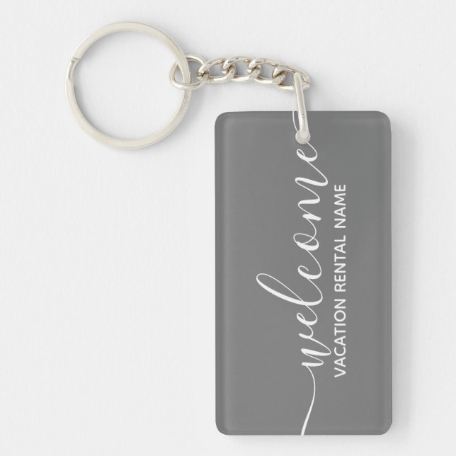 Vacation Rental Grey Welcome Key Ring (Front)