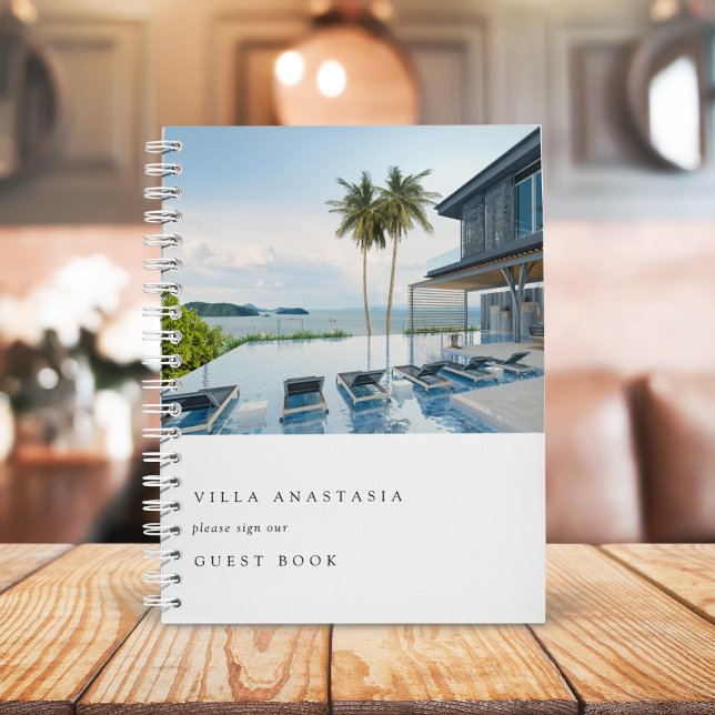 Vacation Rental Guest Feedback Elegant White Photo Notebook (Creator Uploaded)