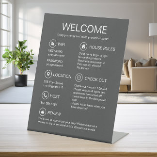 Vacation Rental Modern Grey Guest Information Pedestal Sign