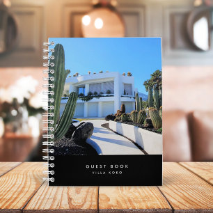 Vacation Rental Modern Stylish Black Guest Book
