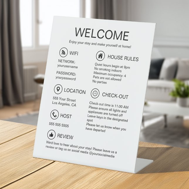 Vacation Rental Modern White Guest Information Pedestal Sign (Creator Uploaded)
