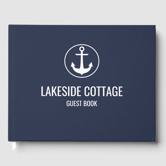 Vacation Rental Navy Blue Anchor Nautical Airbnb Guest Book (Front)