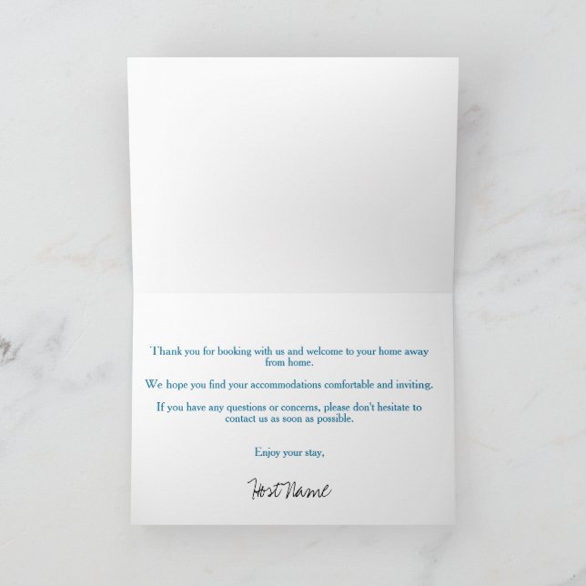 Vacation Rental Sea Blue Welcome Note Card 2 (Inside)
