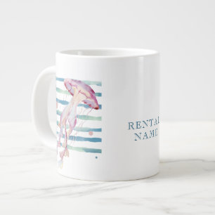 Vacation Rental, Watercolor Jellyfish Large Coffee Mug