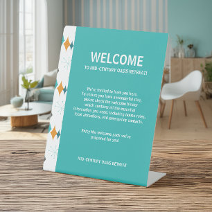 Vacation Rental Welcome Guest Retro Starburst Pedestal Sign